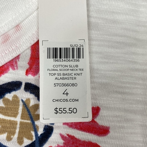 Floral Scoop Neck Tee Chico's Sz 4 20/22 - Picture 13 of 13